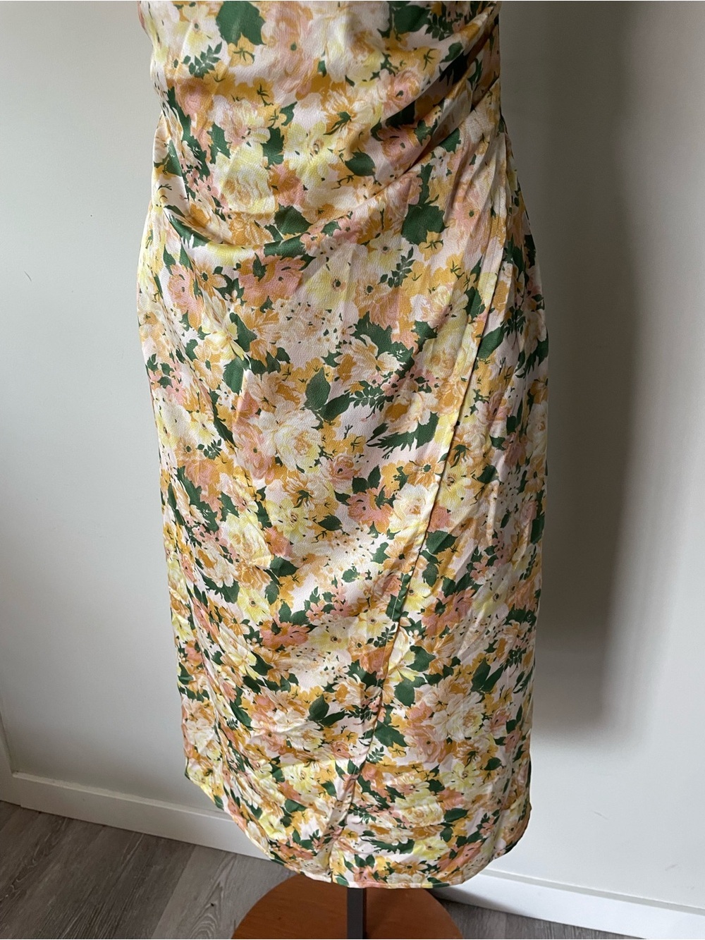 INMOD Satin Floral Faux Wrap Midi Slip Sun Dress Cowl Neck Small - Picture 6 of 7